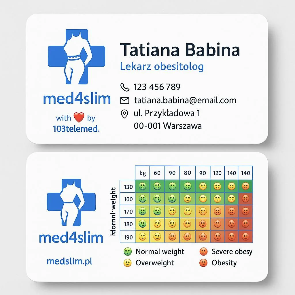 Tatiana Babina, lekarz obesitolog, wizytówka kontaktowa med4slim z danymi telemedycznymi w Warszawie Tatiana Babina, lekarz obesitolog, wizytówka kontaktowa med4slim z danymi telemedycznymi w Warszawie